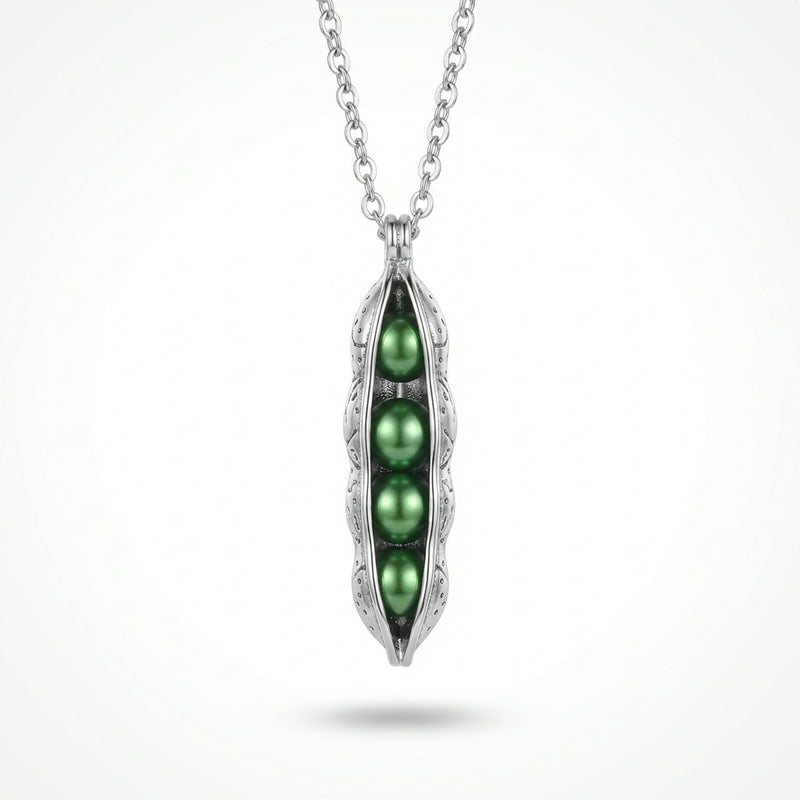 Vintage Cute Green Food Pea Pod Pendant Long Chain Necklace