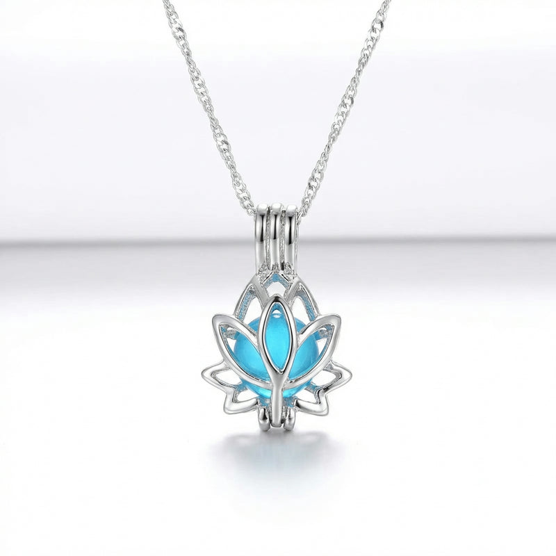 Luminescent Lotus Moonlight Necklace - light blue