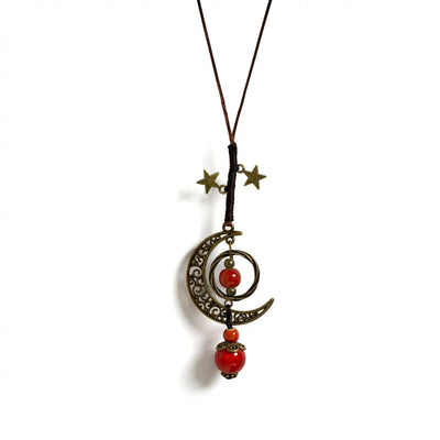Moon and Star Handmade Necklace - C-Floral Red