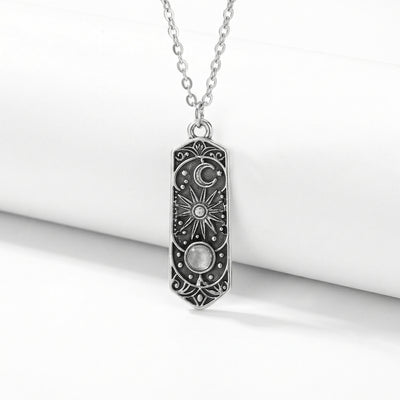 Fashion Personality Silver Color Geometric Universe Sun Moon Star Relief Moonstone Pendant Necklace