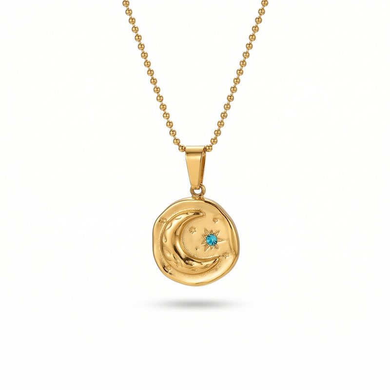 Blue Zircon Star Moon Necklace