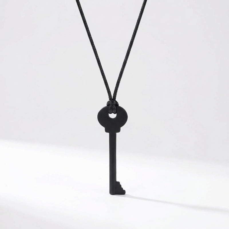 Unlock Key Pendant Necklace - Black