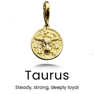 Vintage Sterling Zodiac Pendant in Gold / Taurus — necklace for women