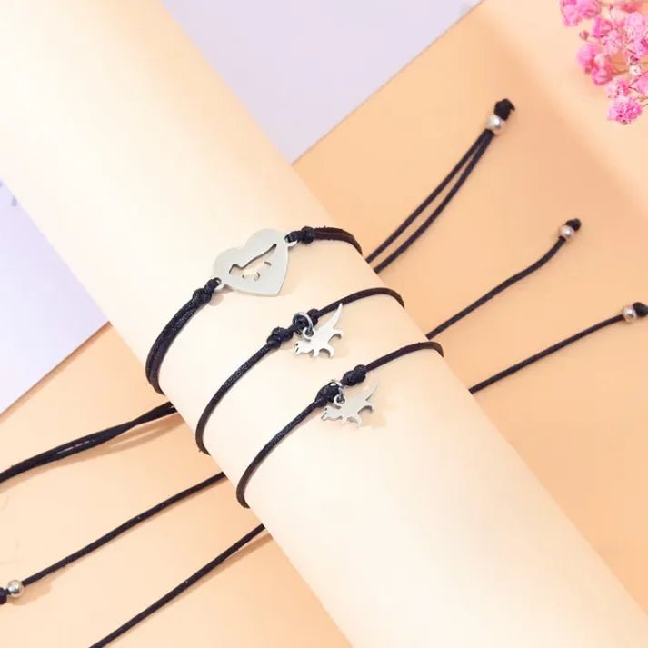 3 Pcs Back To School Heart Dinosaur Bracelet Set - Sphere Standouts