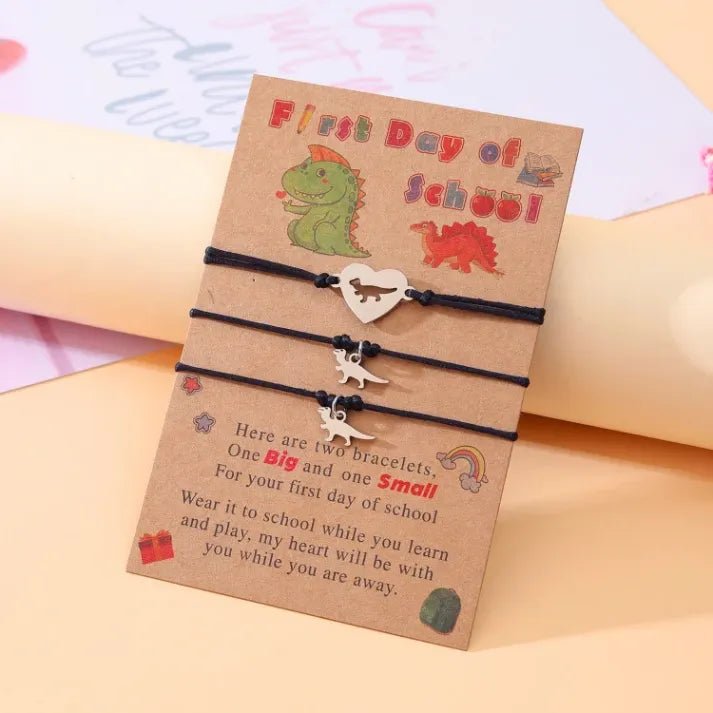 3 Pcs Back To School Heart Dinosaur Bracelet Set - Sphere Standouts