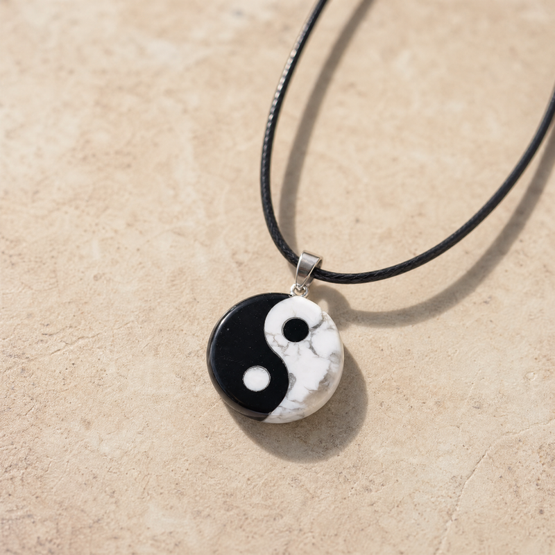 Yin Yang Howlite and Black Obsidian pendant necklace