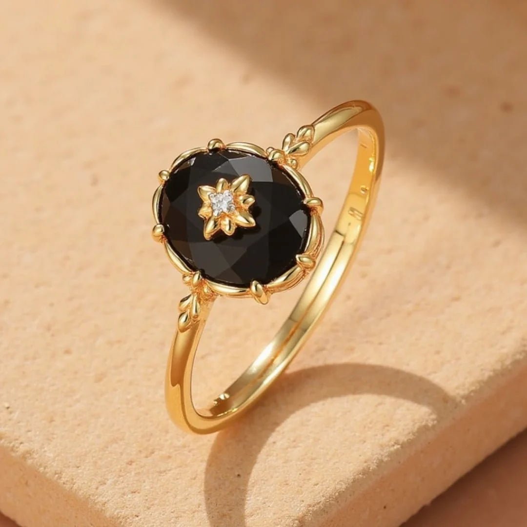 Adjustable Black Agate Ring – Nocturnal Charm - Sphere Standouts
