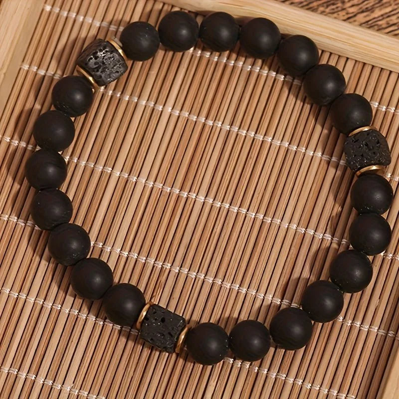 Black Lava Stone and Matte Onyx Beaded Bracelet - Sphere Standouts