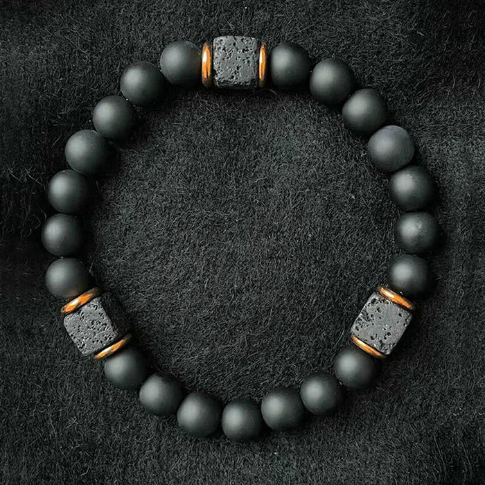 Black Lava Stone and Matte Onyx Beaded Bracelet - Sphere Standouts
