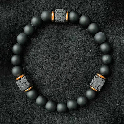 Black Lava Stone and Matte Onyx Beaded Bracelet - Sphere Standouts