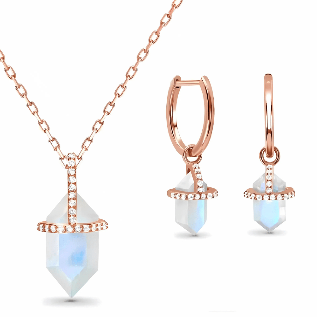 Blue Rainbow Moonstone Necklace With Earring - Sphere Standouts