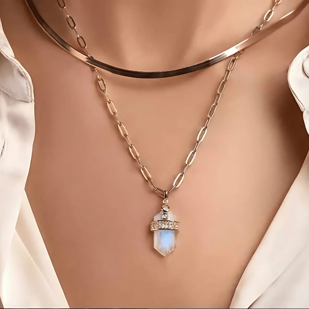 Blue Rainbow Moonstone Necklace With Earring - Sphere Standouts