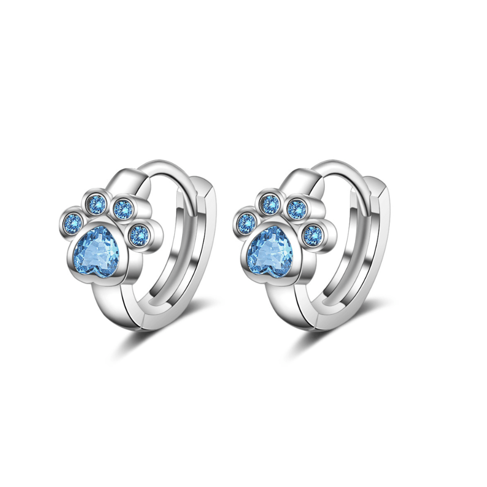 Blue Zircon Cat Paw Earrings - Sphere Standouts