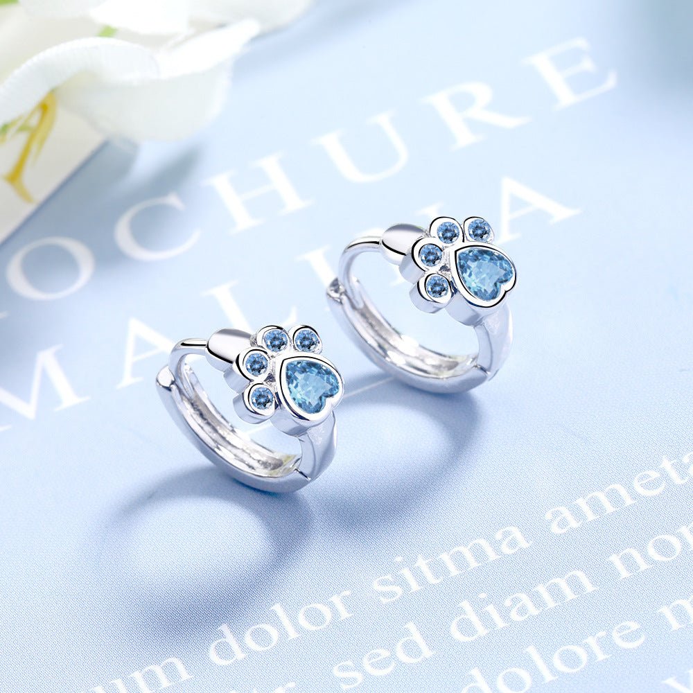 Blue Zircon Cat Paw Earrings - Sphere Standouts