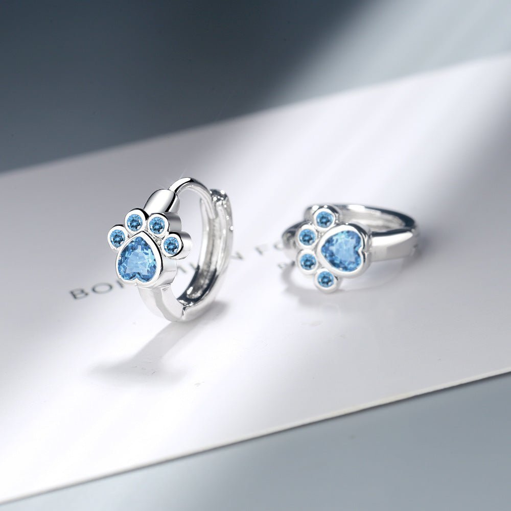 Blue Zircon Cat Paw Earrings - Sphere Standouts