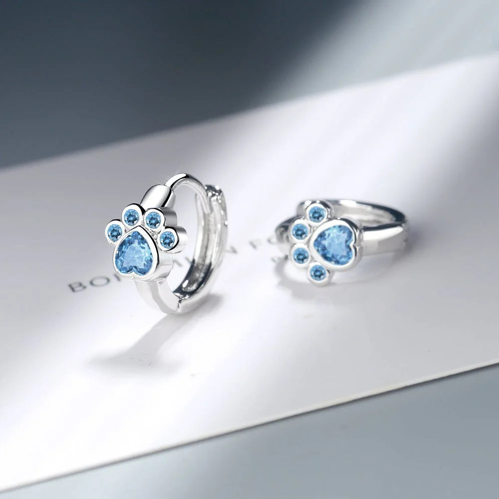 Blue Zircon Cat Paw Earrings - Sphere Standouts