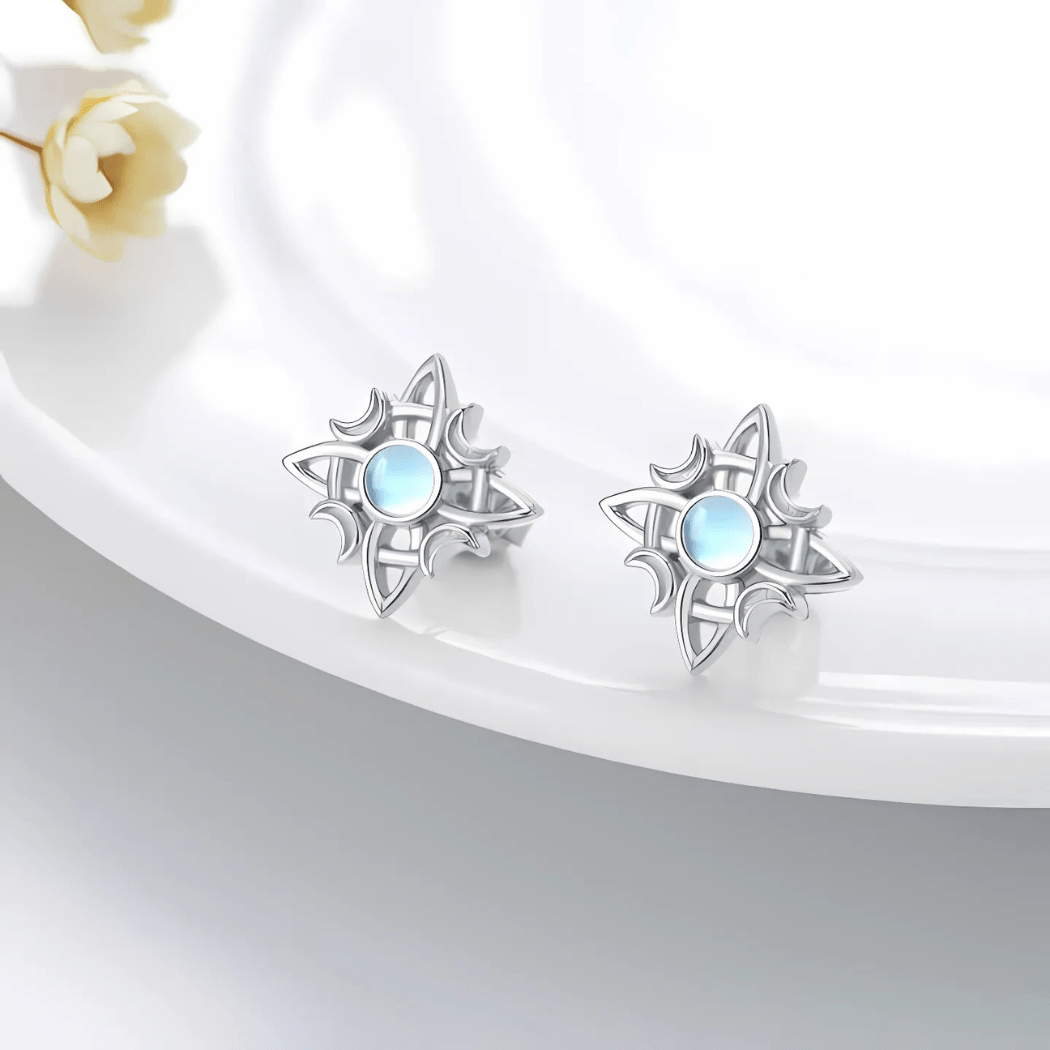 Celtic Moonstone Stud Earrings - Sphere Standouts