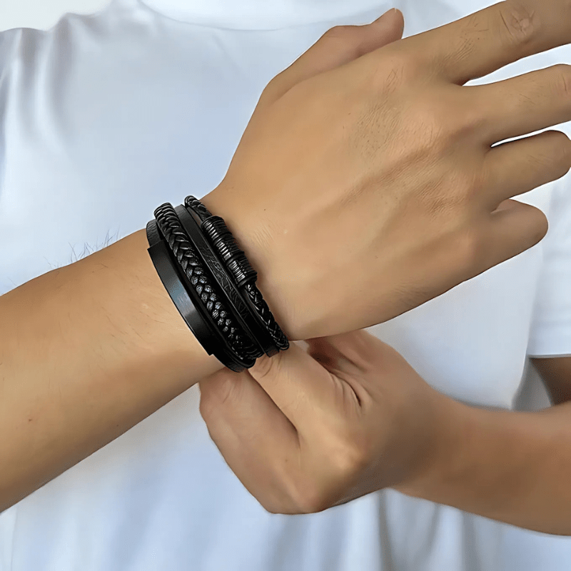 Men’s Multi Layer Leather Bracelet - Sphere Standouts