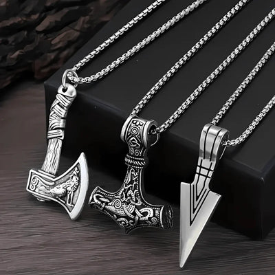 Norse Viking Necklace With Hammer & Axe Pendants - Sphere Standouts