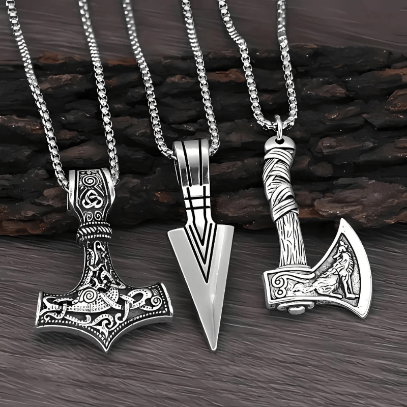 Norse Viking Necklace With Hammer & Axe Pendants - Sphere Standouts