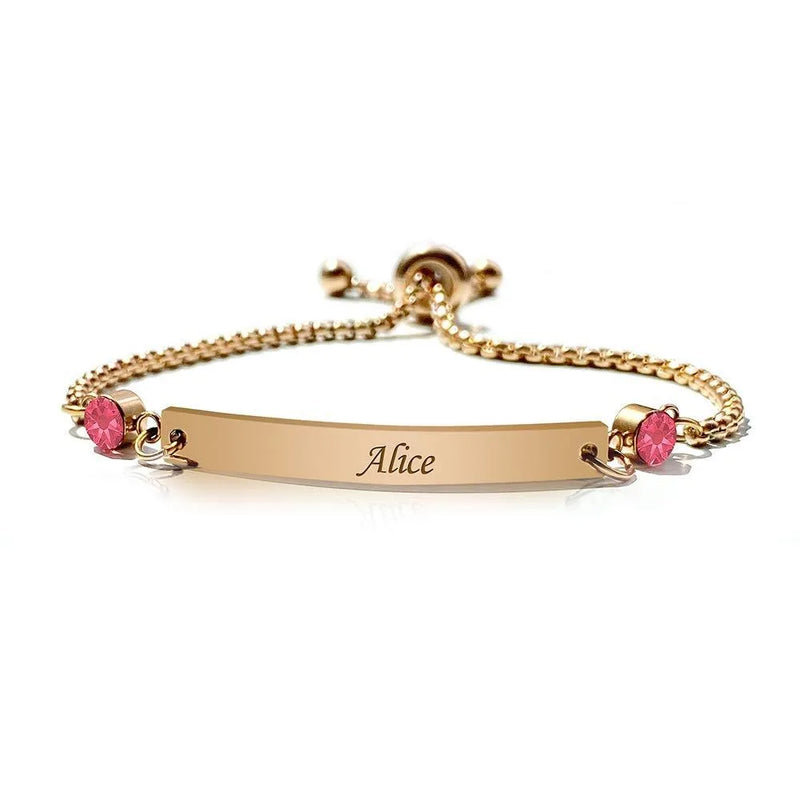 Engraved Birthstone Bracelet - January - Garnet