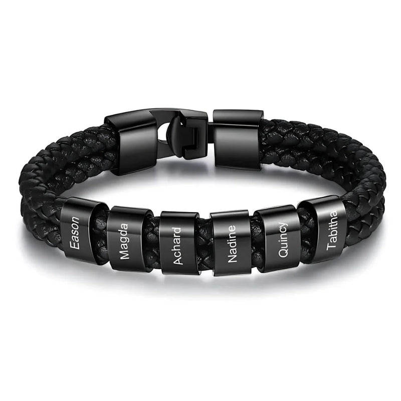 Personalized Leather Bracelet with Name Beads - Sphere Standouts