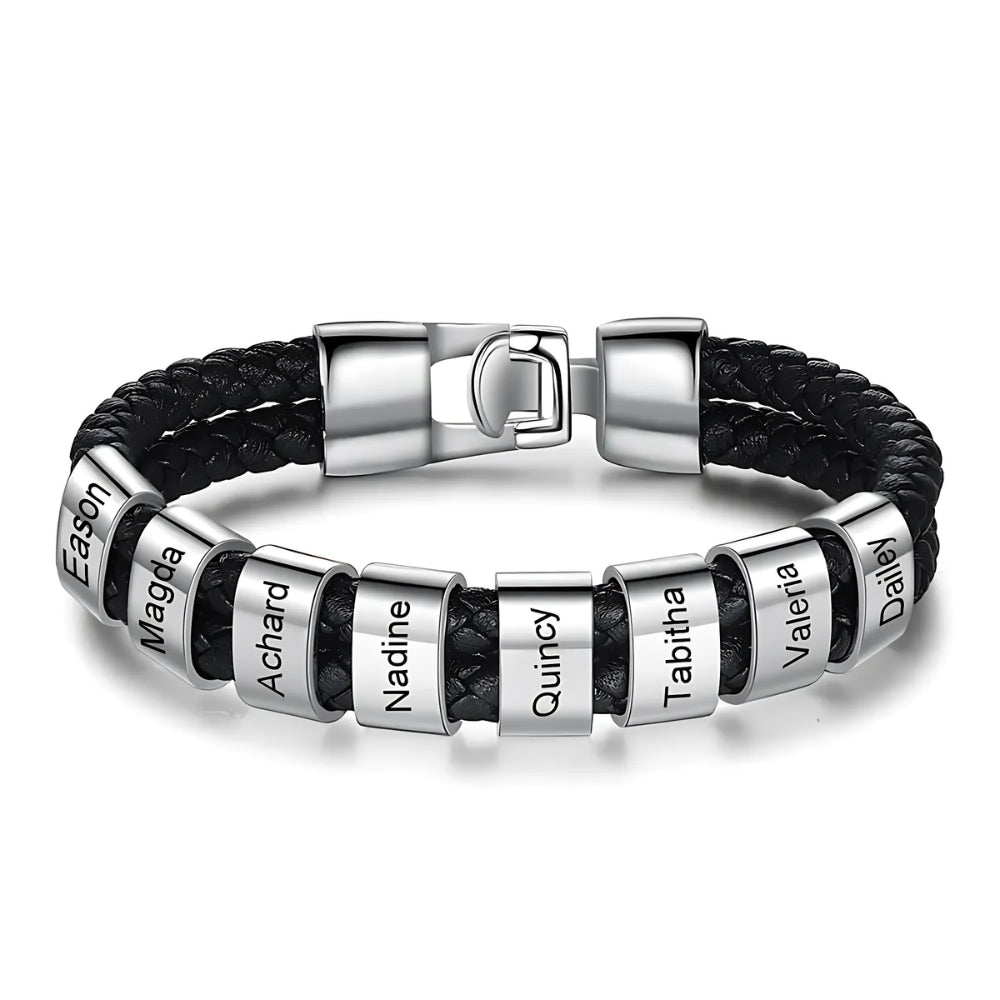 Personalized Leather Bracelet with Name Beads - Sphere Standouts