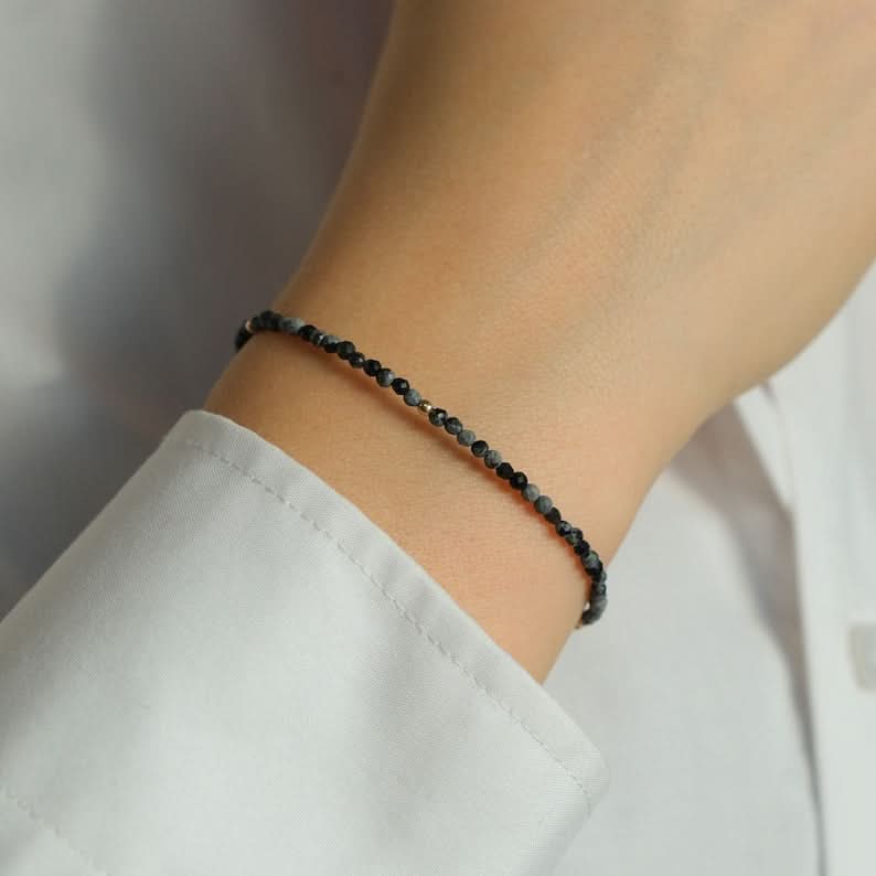 Snowflake Obsidian Bead Bracelet - Sphere Standouts