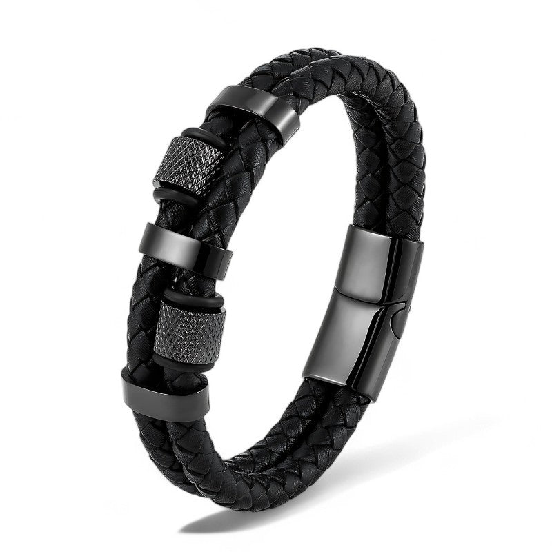 Titanium Steel Braided Leather Bracelet - Sphere Standouts