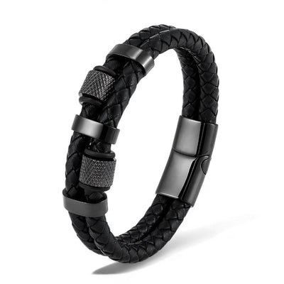 Titanium Steel Braided Leather Bracelet - Sphere Standouts