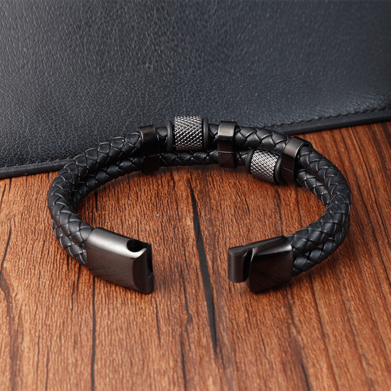 Titanium Steel Braided Leather Bracelet - Sphere Standouts