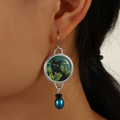 Vintage Black Cat Dangle Earrings - Sphere Standouts