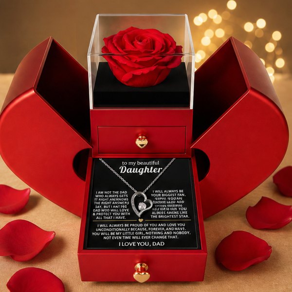 Open heart box with a red rose