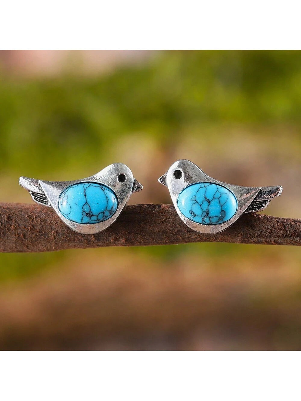 Turquoise Bird Charm Earrings