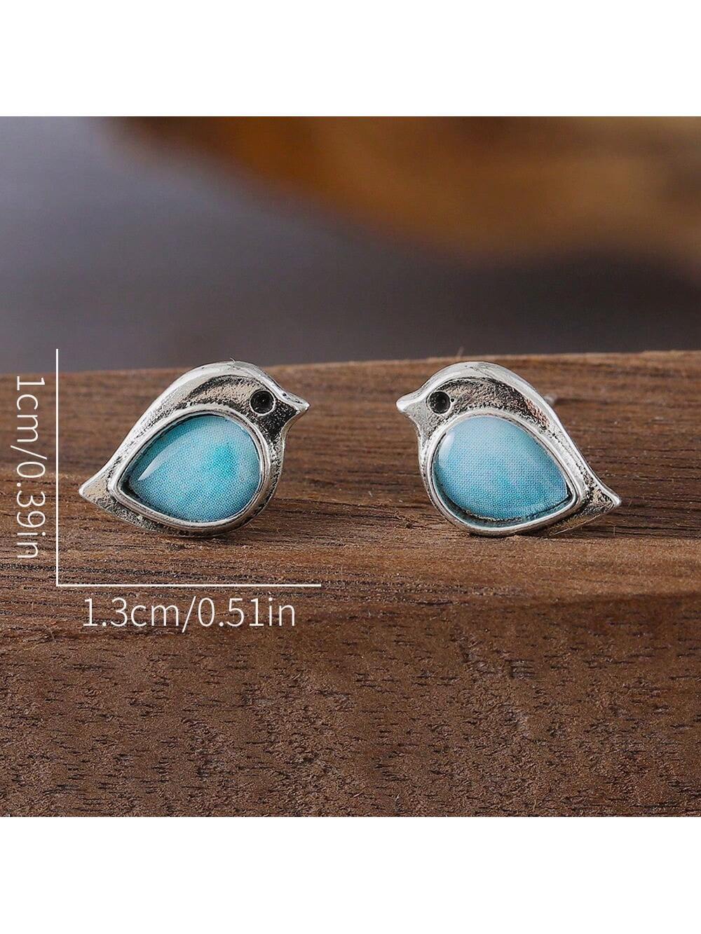 Turquoise Bird Charm Earrings