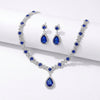 3 pieces of women's crystal droplet necklace with earrings set for wedding evening dress accessories Set - Blue