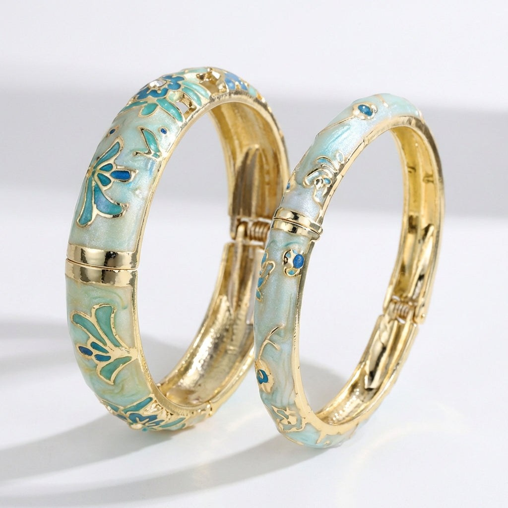 Whispers of Bloom Enameled Bracelet - Blue