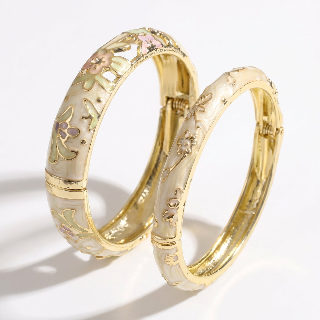 Whispers of Bloom Enameled Bracelet - White