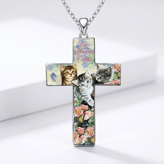 Three Cats Cross Pendant Necklace