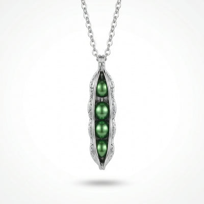 Vintage Cute Green Food Pea Pod Pendant Long Chain Necklace