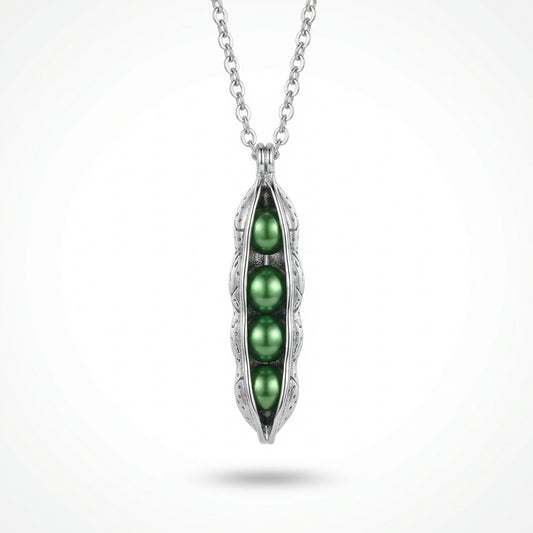 Vintage Cute Green Food Pea Pod Pendant Long Chain Necklace