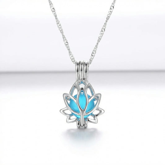 Luminescent Lotus Moonlight Necklace - light blue