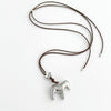 Horse Flower Pendant Necklace — artisan metallic pendant, brown wax rope