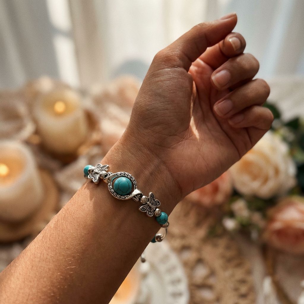 Ethnic Style Bohemian Natural Turquoise Butterfly Bracelet - Lifestyle 1