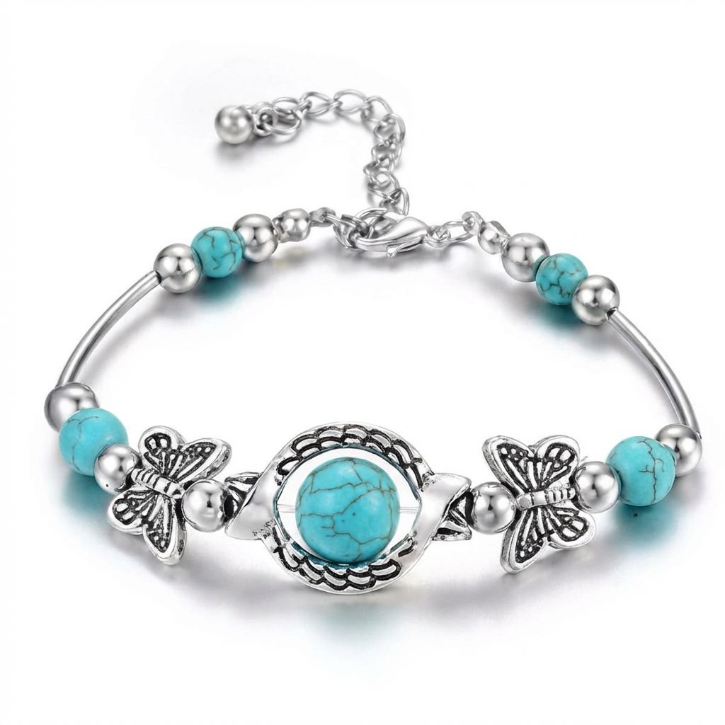 Ethnic Style Bohemian Natural Turquoise Butterfly Bracelet