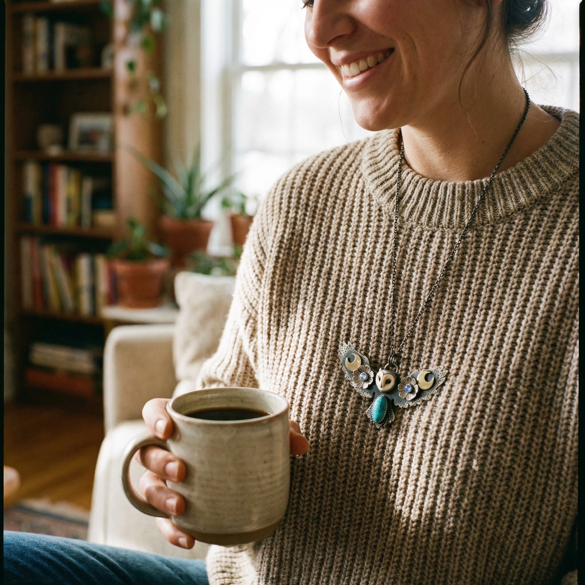 Vintage Playful Cute Owl Animal Necklace - Lifestyle 2