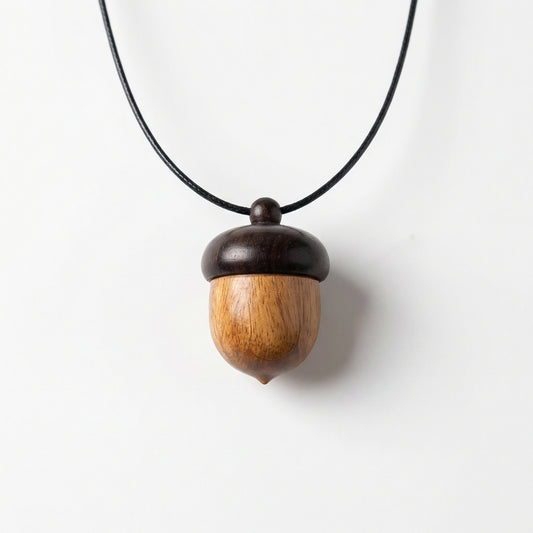 Wood Acorn Necklace - 01