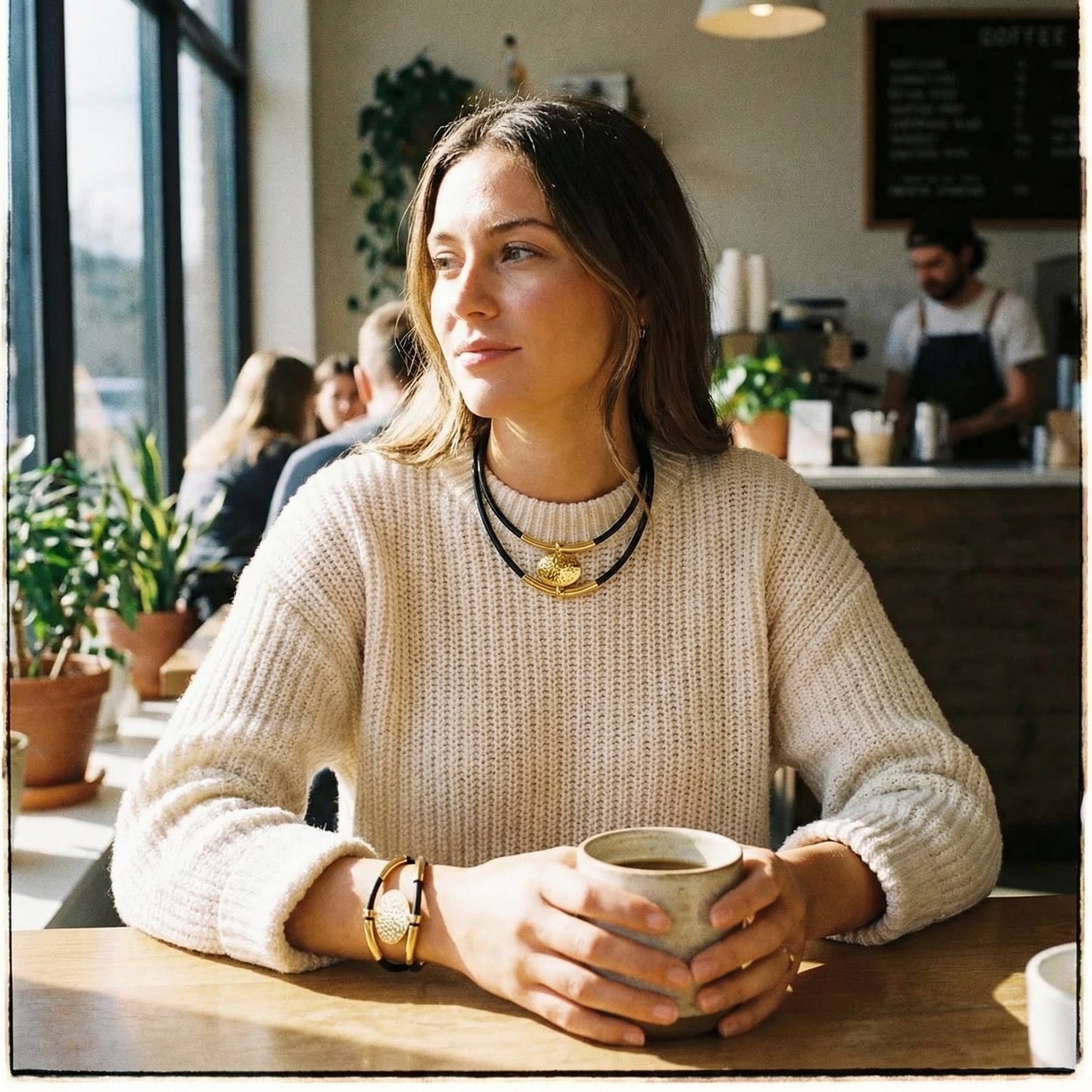 Vintage Oval Metal Faux Leather Necklace - Lifestyle 2