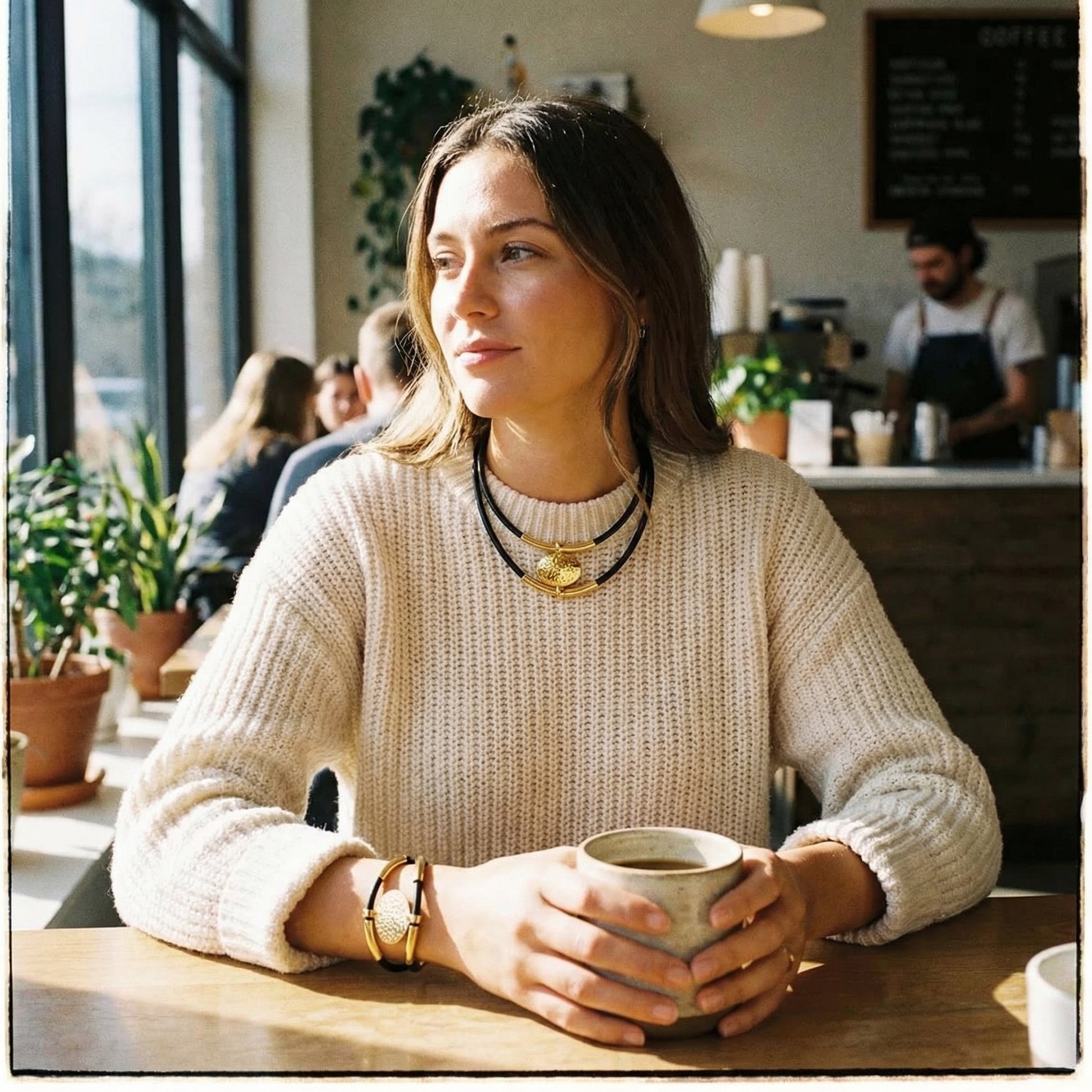 Vintage Oval Metal Faux Leather Necklace - Lifestyle 2