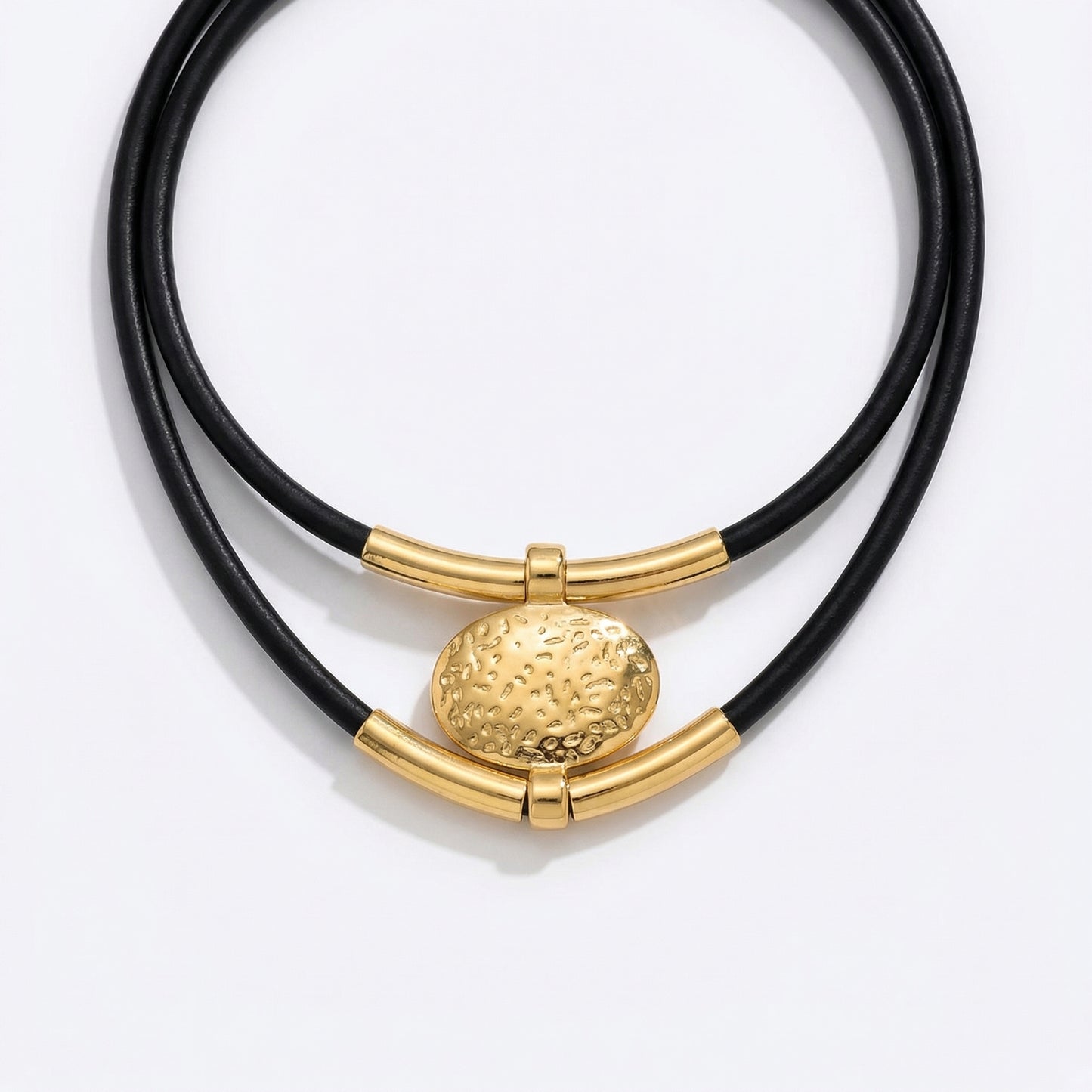 Vintage Oval Metal Faux Leather Necklace - AYAGold Color